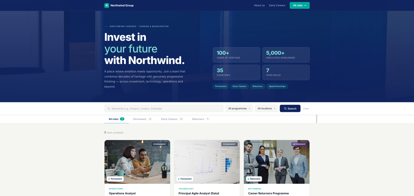 A job page on a financial services careers site